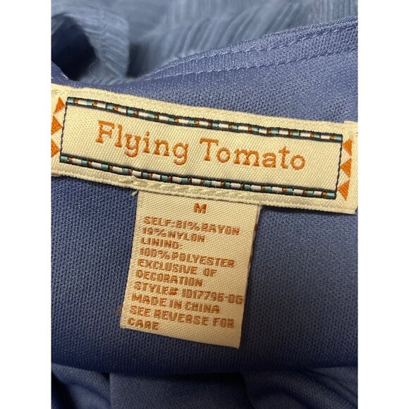 Flying Tomato Women's Blue Tiered Flutter Sleeve Crepe Dress Size Medium - Picture 8 of 9